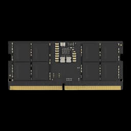 Goodram DDR5 5600 MHz 16GB SO-DIMM preto, vista frontal: PCB preto com chips de memória e conector dourado