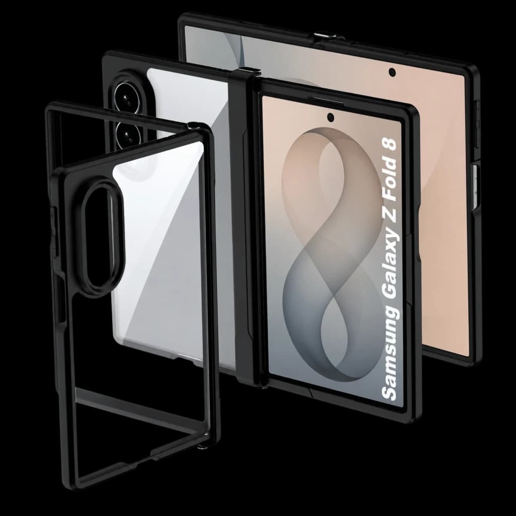 Funda Samsung Galaxy Z Fold8 Hard Premium Negro con diseño rígido, bordes reforzados y panel trasero transparente; protección 360 y cortes precisos para