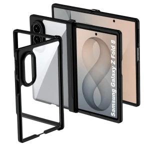 Coque Samsung Galaxy Z Fold8 Hard Premium Noir avec cadre rigide noir, dos transparent, bords renforcés, compatible grand écran pliable et module photo