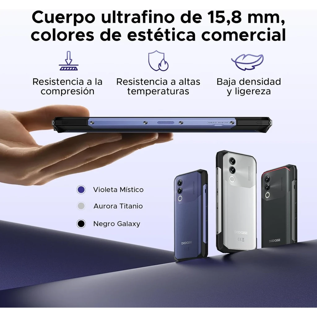 Doogee Blade 20X violeta com corpo robusto, cantos reforçados, ecrã 6,6 IPS 90Hz com moldura grossa; traseira com duas câmaras e flash circular - Item3
