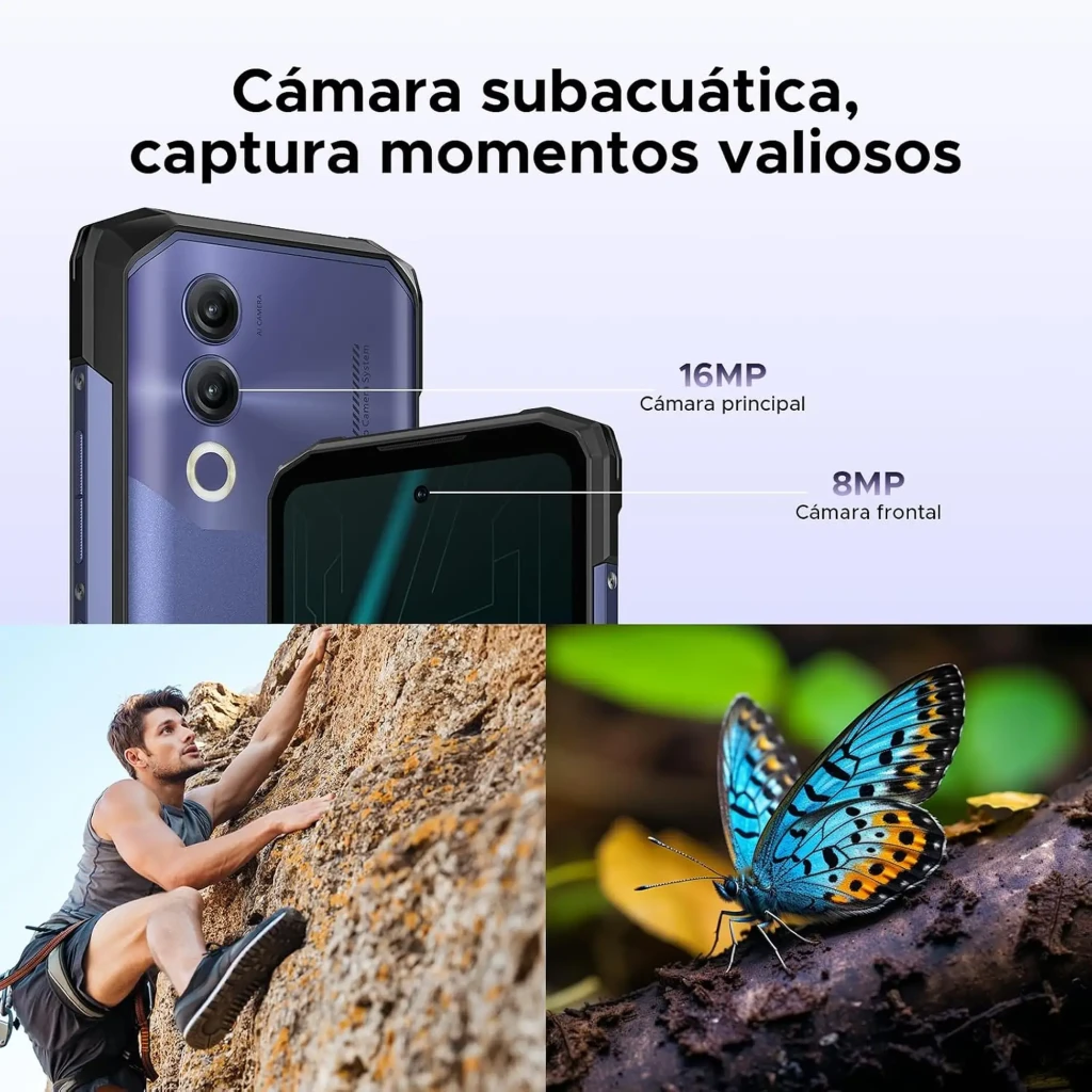 Doogee Blade 20X violeta com corpo robusto, cantos reforçados, ecrã 6,6 IPS 90Hz com moldura grossa; traseira com duas câmaras e flash circular - Item5
