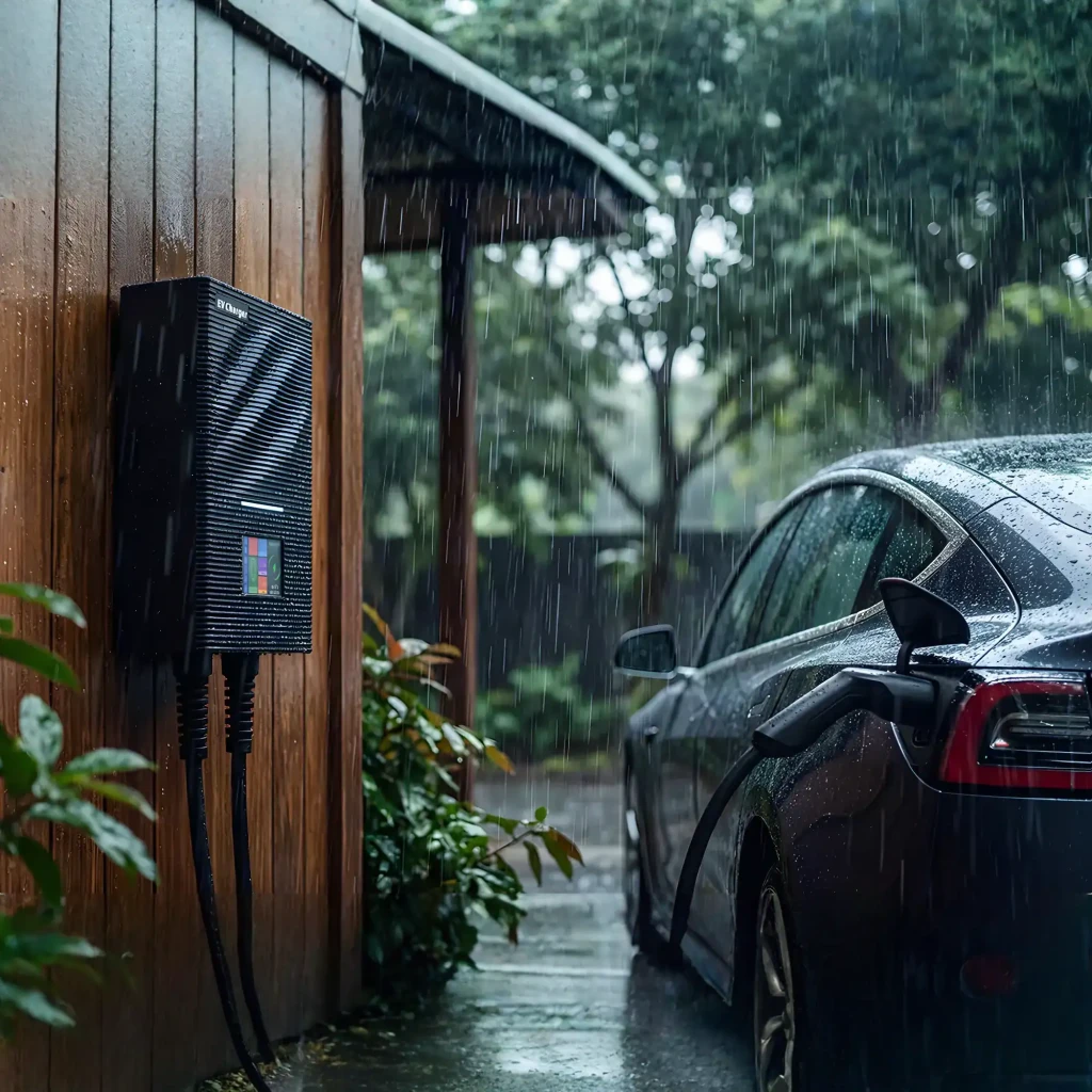 Cargador Coche Eléctrico Besen SQW45-BC-22KW-APP 22kW Trifásico con caja negra estriada, pantalla LCD a color, dos cables y conector tipo 2 montable en pared - Ítem3