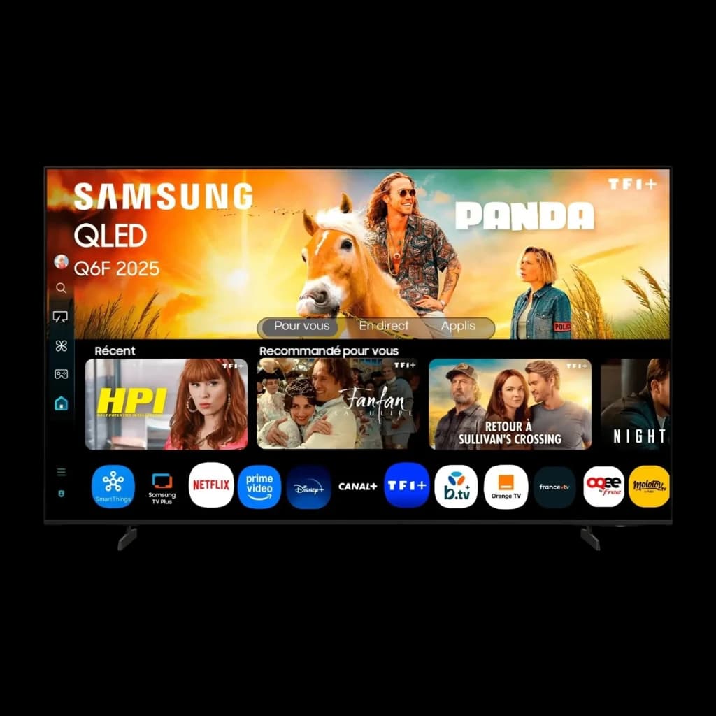 Televisor Samsung TQ85Q6FAAU 85 polegadas QLED 4K Ultra HD com Tizen, tela ampla sem bordas aparentes, cores vivas e apps de streaming na interface