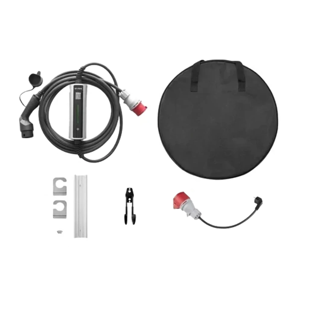 Cargador para coche eléctrico Besen BN70-BC-11KW-APP 11 kW, portátil con cable largo, conector tipo 2, indicador LED central y enchufe industrial rojo robusto - Ítem6