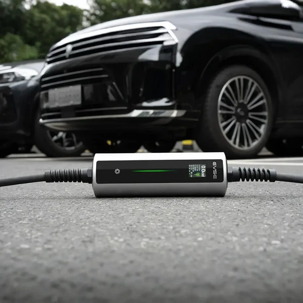 Cargador para coche eléctrico Besen BN70-BC-11KW-APP 11 kW, portátil con cable largo, conector tipo 2, indicador LED central y enchufe industrial rojo robusto - Ítem2