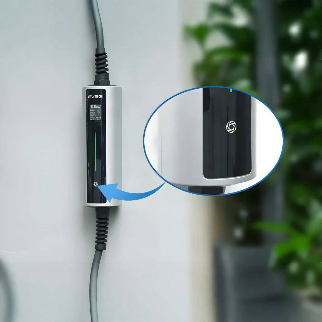 Cargador para coche eléctrico Besen BN70-BC-11KW-APP 11 kW, portátil con cable largo, conector tipo 2, indicador LED central y enchufe industrial rojo robusto - Ítem7