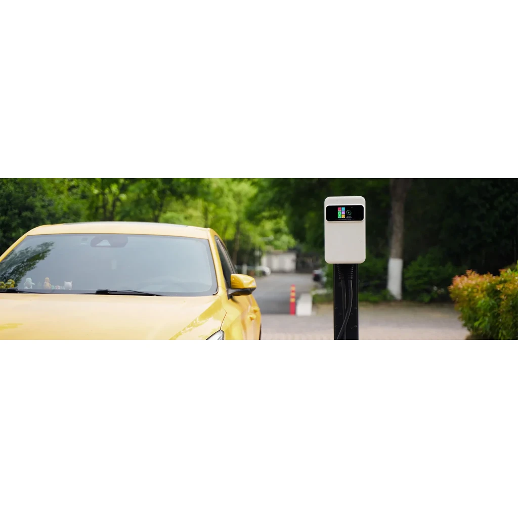 Cargador Coche Eléctrico Besen Blanco 7,2kW Tipo 2 5m SQ20-7KW-APP, uso exterior: montado en poste junto a vehículo