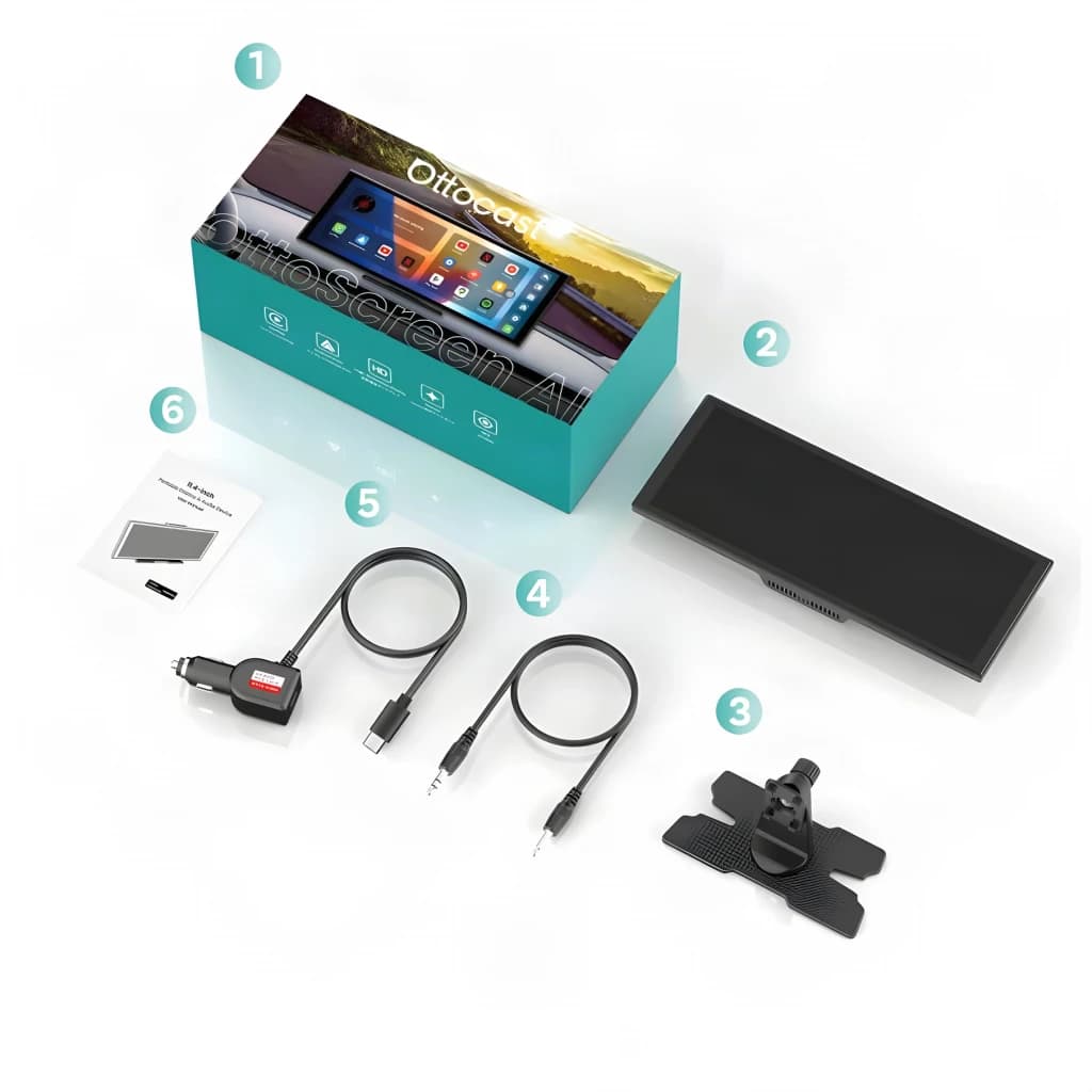 Monitor para carro Ottocast OttoAiBox N95C CarPlay Android Auto Sem Fios 11,4 polegadas, conteúdo da caixa: ecrã, suporte