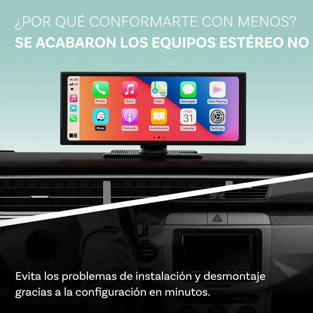 Monitor para carro Ottocast OttoAiBox N95C CarPlay Android Auto Sem Fios 11,4 polegadas, em uso: ecrã sobre painel mostrando