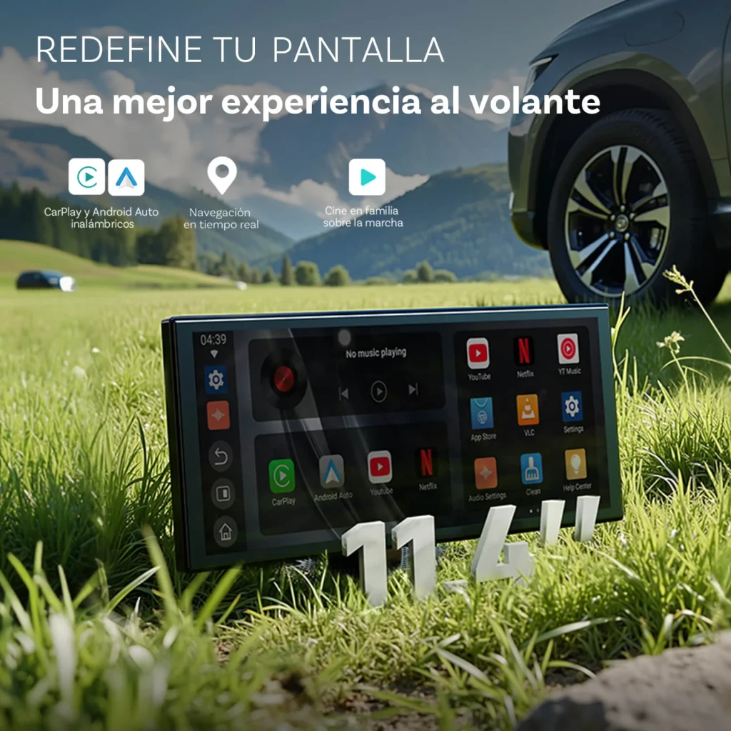 Monitor para carro Ottocast OttoAiBox N95C CarPlay Android Auto Sem Fios 11,4 polegadas, em uso: ecrã com apps CarPlay