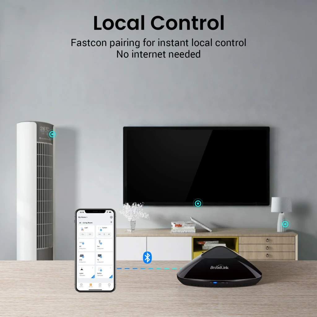 Centro de Control Inteligente Broadlink RM Max IR + RF 433 MHz Matter en forma triangular negra, acabado brillante, logo BroadLink, superficie lisa y compacta - Ítem4