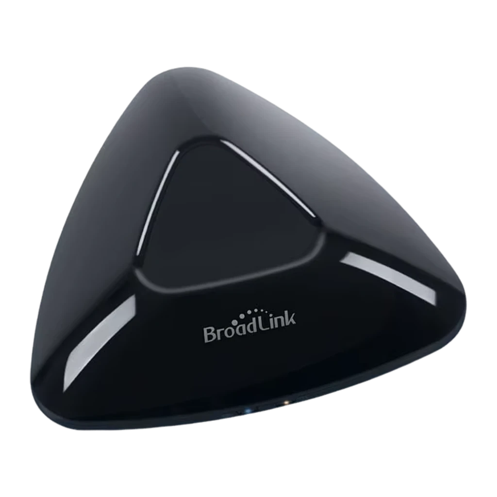Centro de Control Inteligente Broadlink RM Max IR + RF 433 MHz Matter en forma triangular negra, acabado brillante, logo BroadLink, superficie lisa y compacta - Ítem3