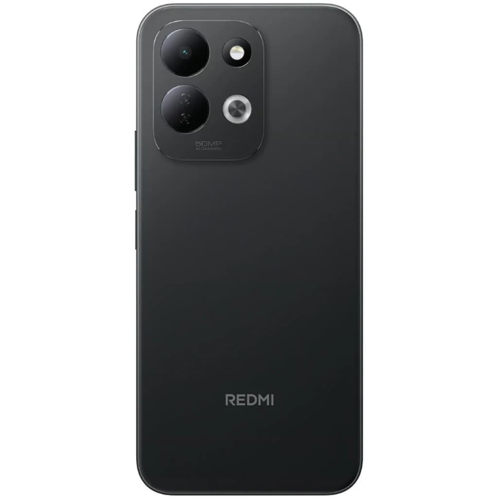 Xiaomi Redmi 17 4G negro con trasera mate y módulo de cámara rectangular triple 50MP con flash; bordes redondeados y logo Redmi centrado en la parte baja