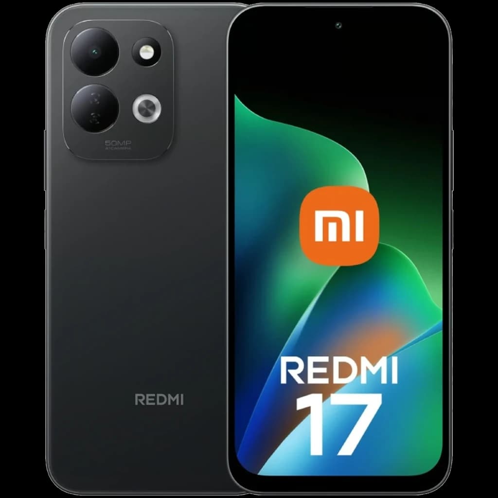 Xiaomi Redmi 17 6GB/256GB Noir avec grand écran 6,9 pouces, triple module caméra 50 MP proéminent et dos bleu mat élégant, bords arrondis modernes