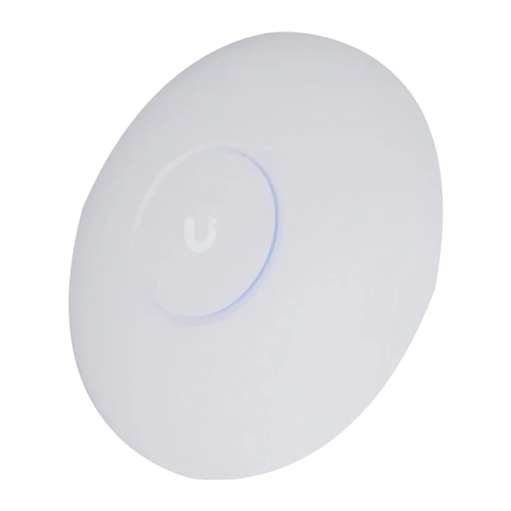 Punto de Acceso Ubiquiti UniFi U7 Pro Max PoE+ blanco circular, logotipo U centrado y aro LED azul, diseño minimalista para montaje en techo, 5700 Mbps - Ítem4