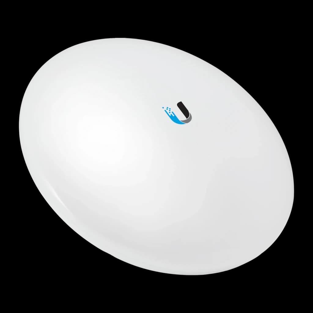 Pont WiFi Ubiquiti NanoBeam AC Gen2 PoE 2 Ports Gigabit, antenne parabolique compacte blanche avec logo U bleu, design discret et profil mince