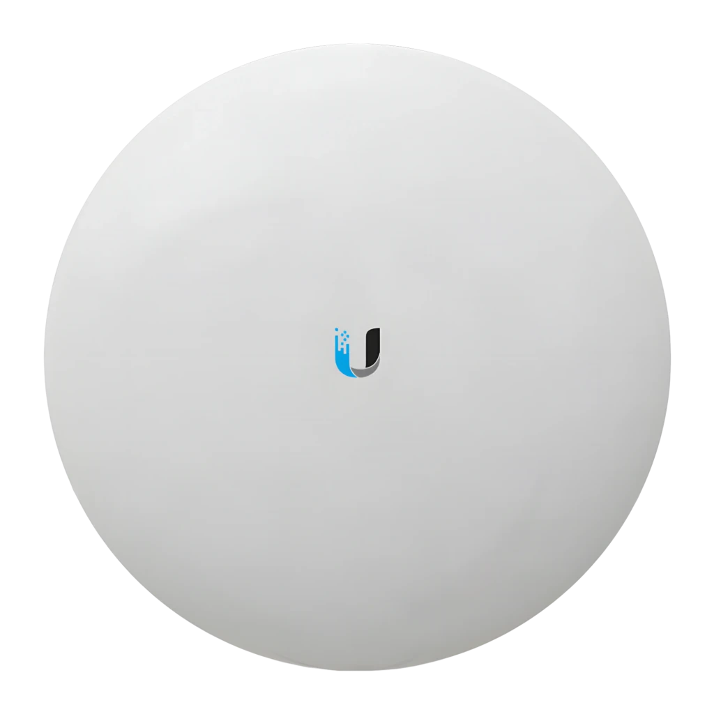 Antena parabólica blanca Ubiquiti NanoBeam AC Gen2, diseño compacto tipo plato, carcasa lisa, logo U frontal, ideal para enlaces WiFi PoE con 2 puertos - Ítem5