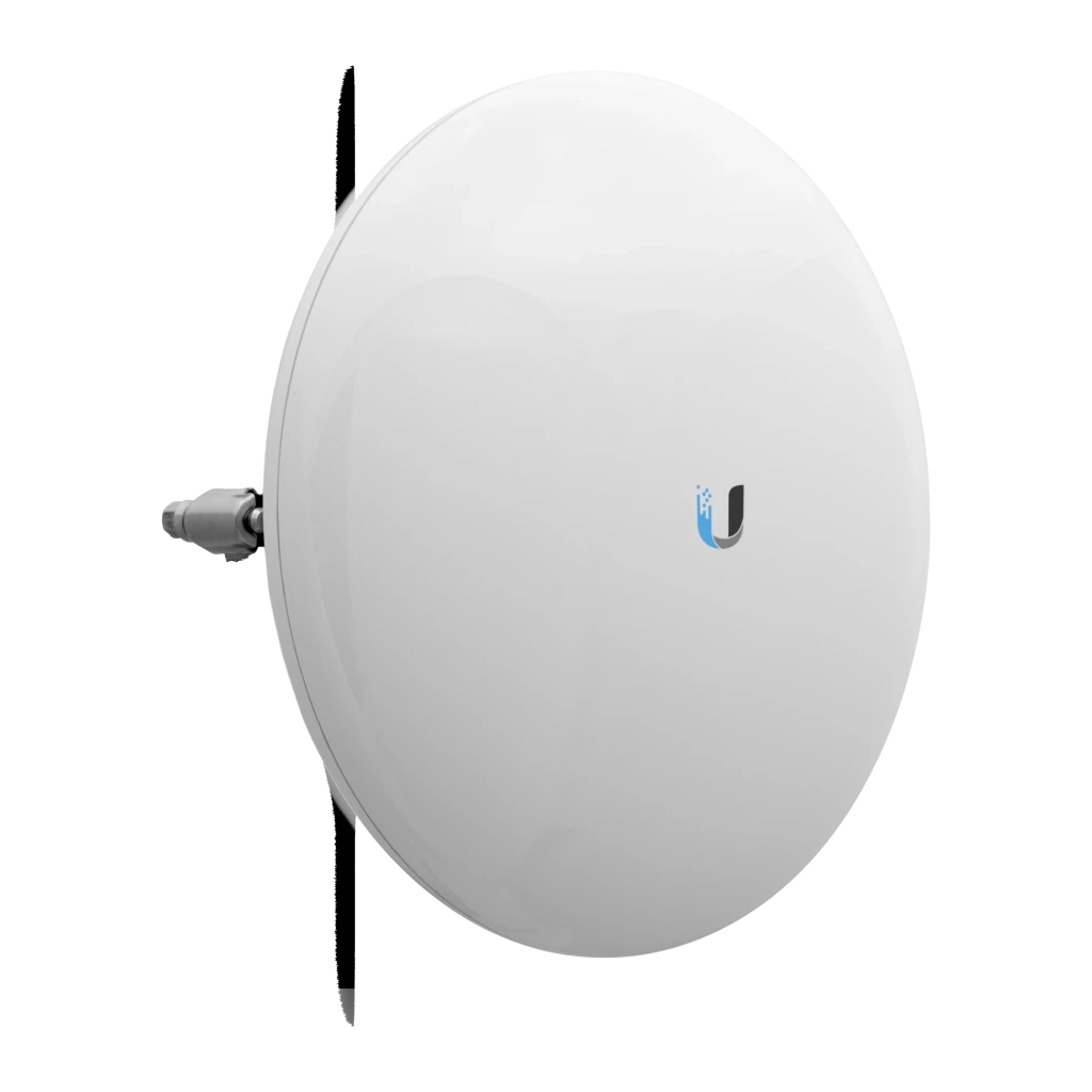 Antena parabólica blanca Ubiquiti NanoBeam AC Gen2, diseño compacto tipo plato, carcasa lisa, logo U frontal, ideal para enlaces WiFi PoE con 2 puertos - Ítem4