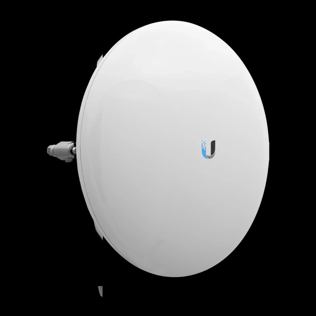 Pont WiFi Ubiquiti NanoBeam AC Gen2 PoE 2 Ports Gigabit, antenne parabolique blanche compacte avec logo U, boîtier rond lisse et support latéral discret