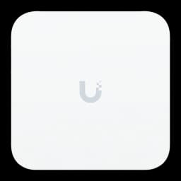 Router Ubiquiti UniFi Express 7 UX7 blanco, diseño cuadrado minimalista con logotipo U al centro, acabado mate y bordes redondeados, compacto para pared o mesa