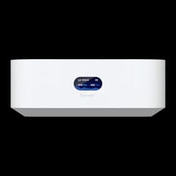 Router Ubiquiti UniFi Express 7 UX7 blanco con pantalla frontal que muestra clientes y velocidad, diseño minimalista rectangular y acabado mate WiFi 7 10,7