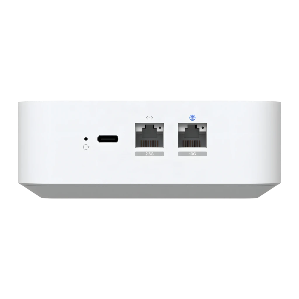 Routeur Ubiquiti UniFi Express 7 WiFi 7 compact blanc, boîtier carré aux bords arrondis, logo U sur le dessus, indicateur LED et port avant visibles - Ítem5