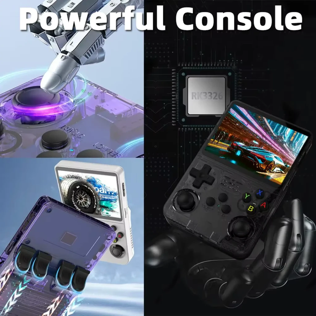 Consola portátil R36S 64GB Lila Retro MicroSD con carcasa transparente lila, pantalla a color, cruceta, botones ABXY y joysticks dobles; incluye tarjeta - Ítem3
