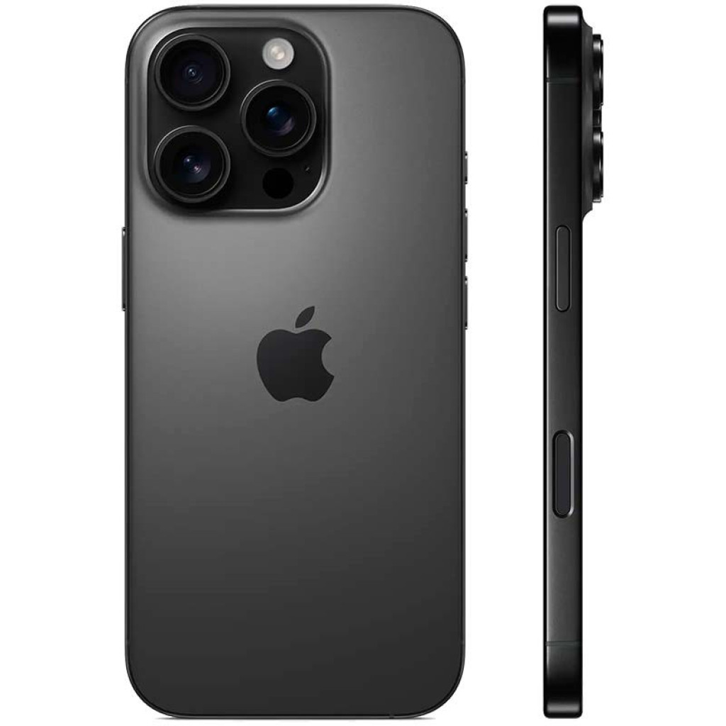 iPhone 16 Pro 5G 256GB Titanio Negro reacondicionado premium con triple cámara trasera, módulo prominente, marco de titanio mate y botones laterales