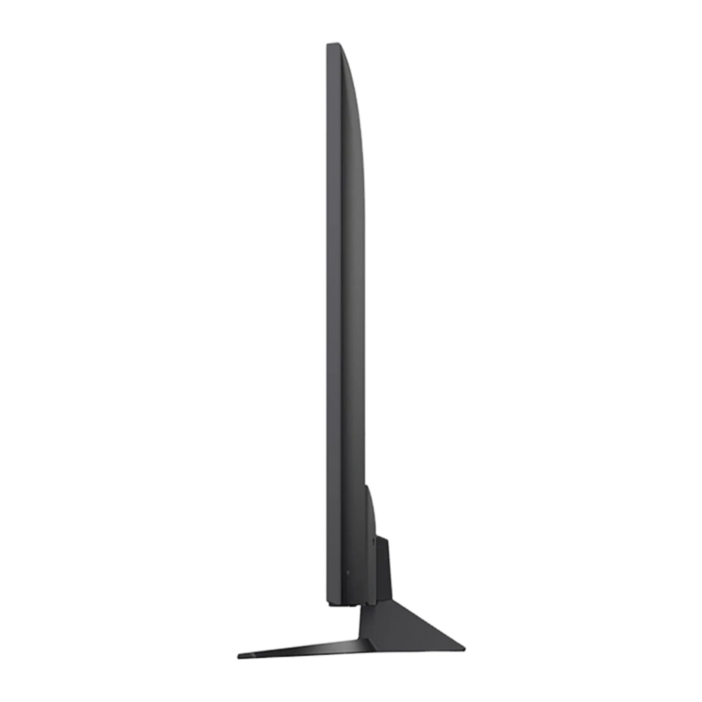 Smart TV LG 50 pouces NanoCell 4K avec écran fin, cadre noir, pied central courbé, logos AI α7 Gen8, Dolby Vision, webOS et couleurs vives affichées - Ítem5