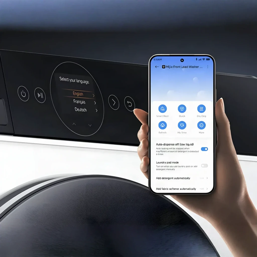 Lavadora-secadora Xiaomi Mijia Front Load Washer Dryer Pro 9kg, diseño frontal blanco con panel negro, puerta grande circular y tambor de acero inoxidable - Ítem5