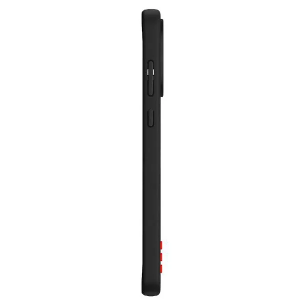 Funda Magnética OnePlus 15R Hole-pattern Negro con patrón perforado cuadrícula, textura antideslizante, recorte preciso para cámara y detalle rojo en - Ítem4