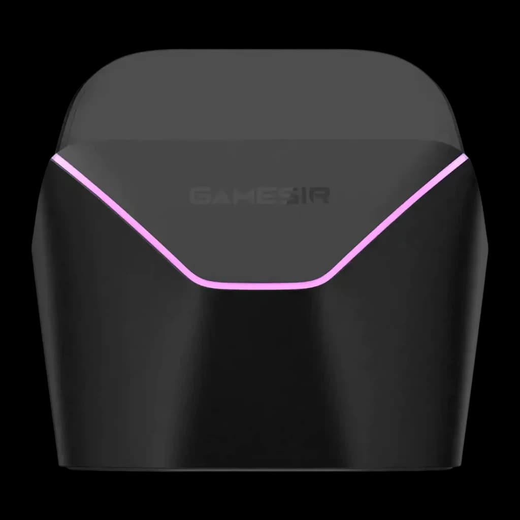 Base de Carregamento GameSir Nova 2 Lite Preto Sem Fios, vista frontal: tira RGB rosa em V e logótipo GameSir