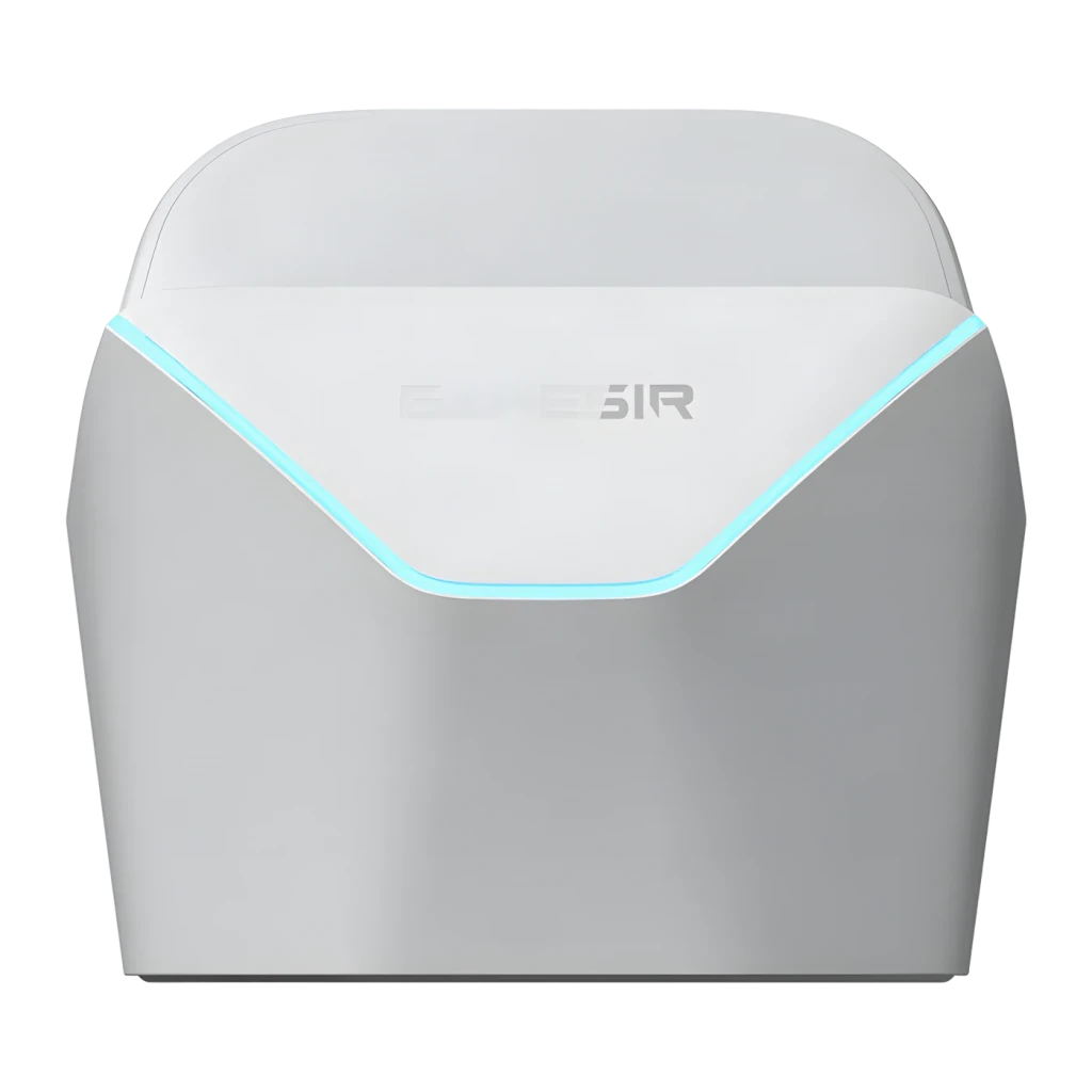 Chargeur pour manette GameSir Nova 2 Lite Blanc Sans Fil, vue avant: socle blanc avec logo GameSir et bande LED bleue en V