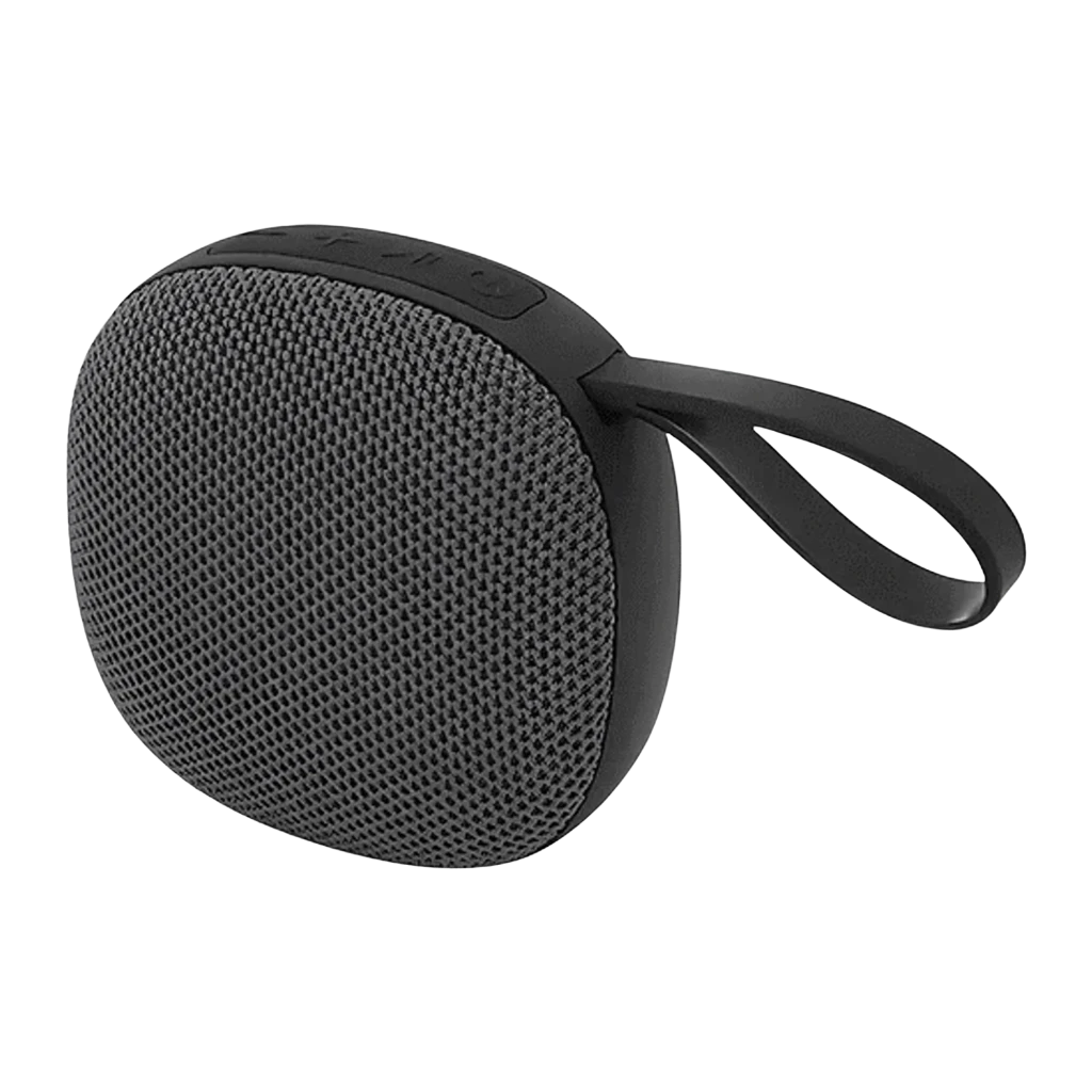 Enceinte Bluetooth ORYX KTS-2119 compacte noire, grille tissu gris, bouton latéral, sangle de transport, étanche IPX6, 5 W, autonomie 4 h - Ítem1