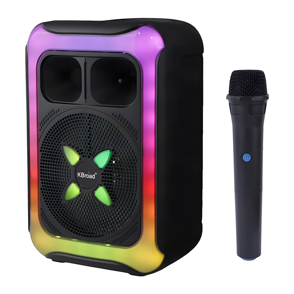 Coluna Bluetooth ORYX KTS-2452 12W com grelha frontal, woofer iluminado multicolor em X e moldura LED RGB, design compacto em preto com laterais texturizadas - Item4