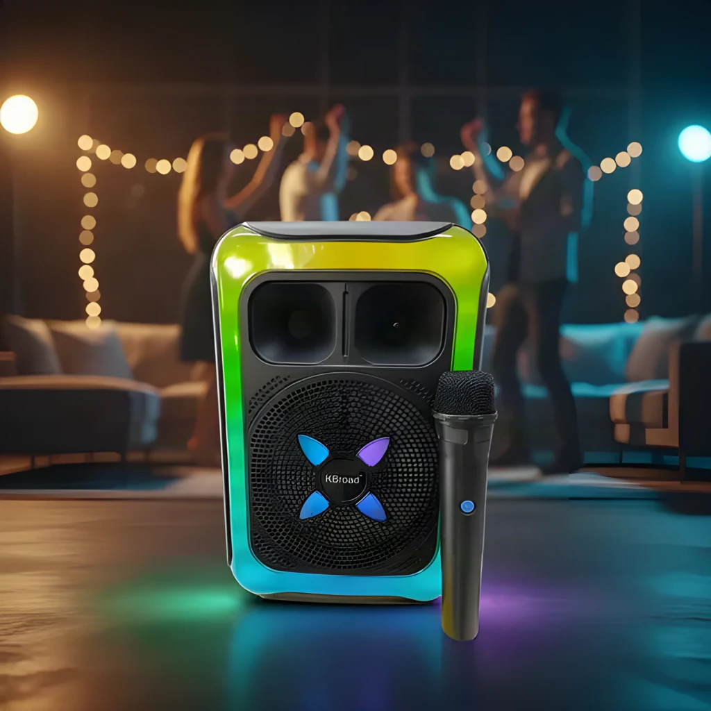 Coluna Bluetooth ORYX KTS-2452 12W com grelha frontal, woofer iluminado multicolor em X e moldura LED RGB, design compacto em preto com laterais texturizadas - Item1