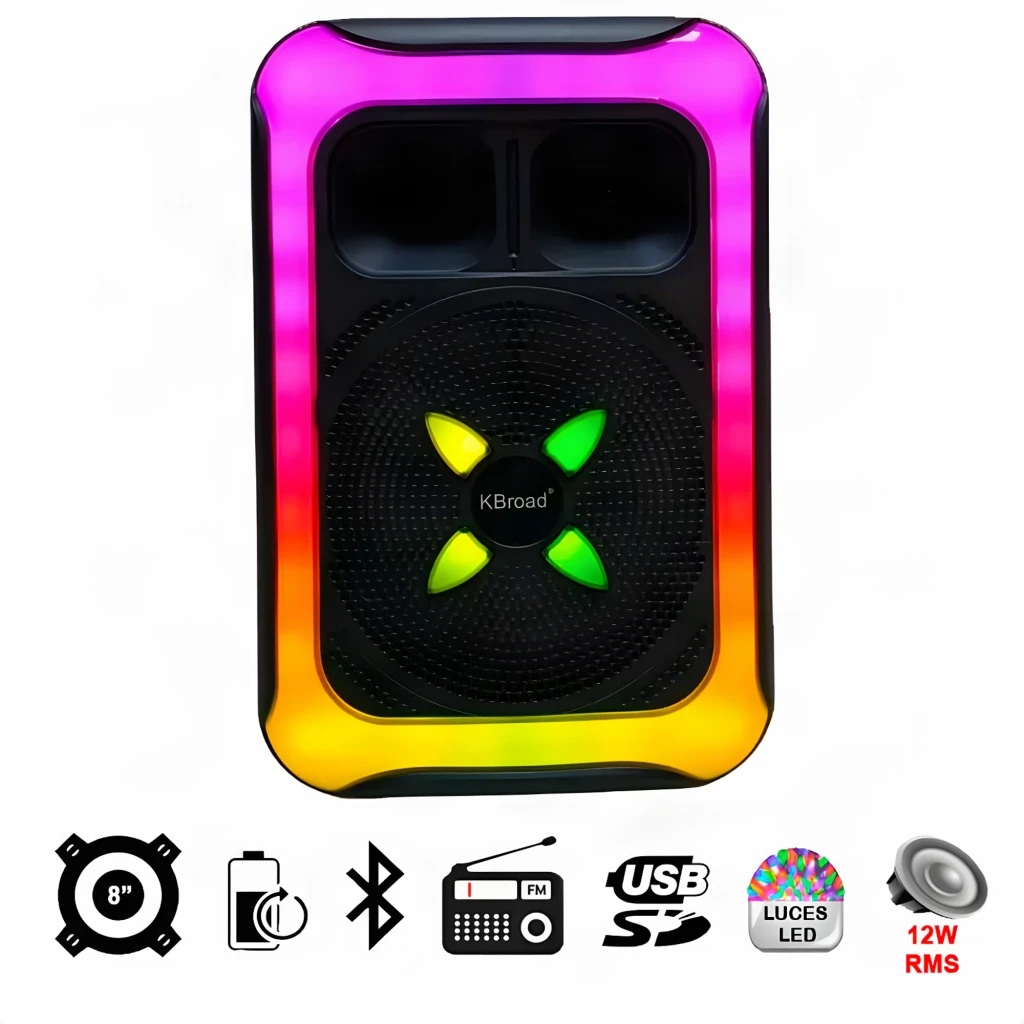 Coluna Bluetooth ORYX KTS-2452 12W com grelha frontal, woofer iluminado multicolor em X e moldura LED RGB, design compacto em preto com laterais texturizadas - Item3