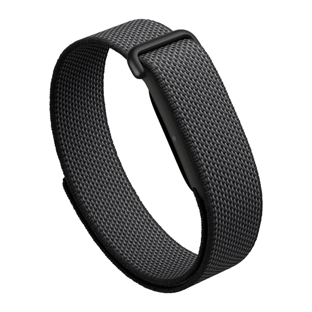 Pulseira têxtil cinza escuro para Google Fitbit Air Obsidian com fecho ajustável, trama respirável e acabamento elegante, leve e confortável para o pulso - Item1
