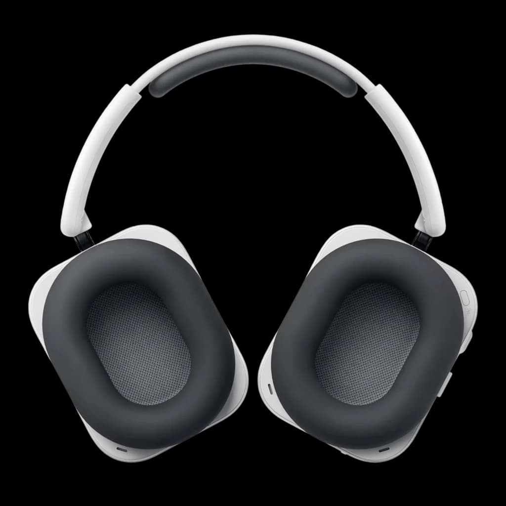 Nothing Headphone a Branco com diadema acolchoada, earcups ovais grandes em cinza escuro, grelha interna preta e acabamento minimalista elegante
