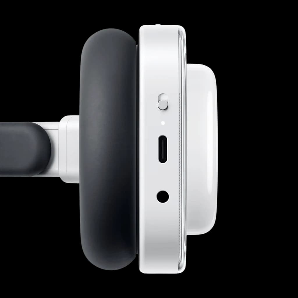Nothing Headphone a Branco com almofadas pretas, auscultadores over ear com porta USB C, entrada 3,5 mm, botão deslizante e acabamento branco brilhante