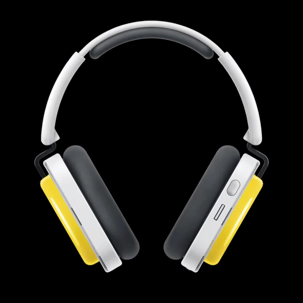 Nothing Headphone (a) Amarelo – auscultadores over-ear sem fios, banda acolchoada branca, conchas amarelas, almofadas pretas e botões laterais prateados