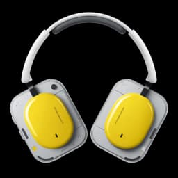 Nothing Headphone a Amarelo auscultadores com diadema cinza e almofadas ovais amarelas, design quadrado nas conchas, arco acolchoado e acabamento moderno