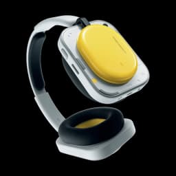 Nothing Headphone (a) Amarelo – auscultadores on-ear com diadema branca, conchas quadradas cinza e tampas amarelas, almofadas pretas e grade amarela