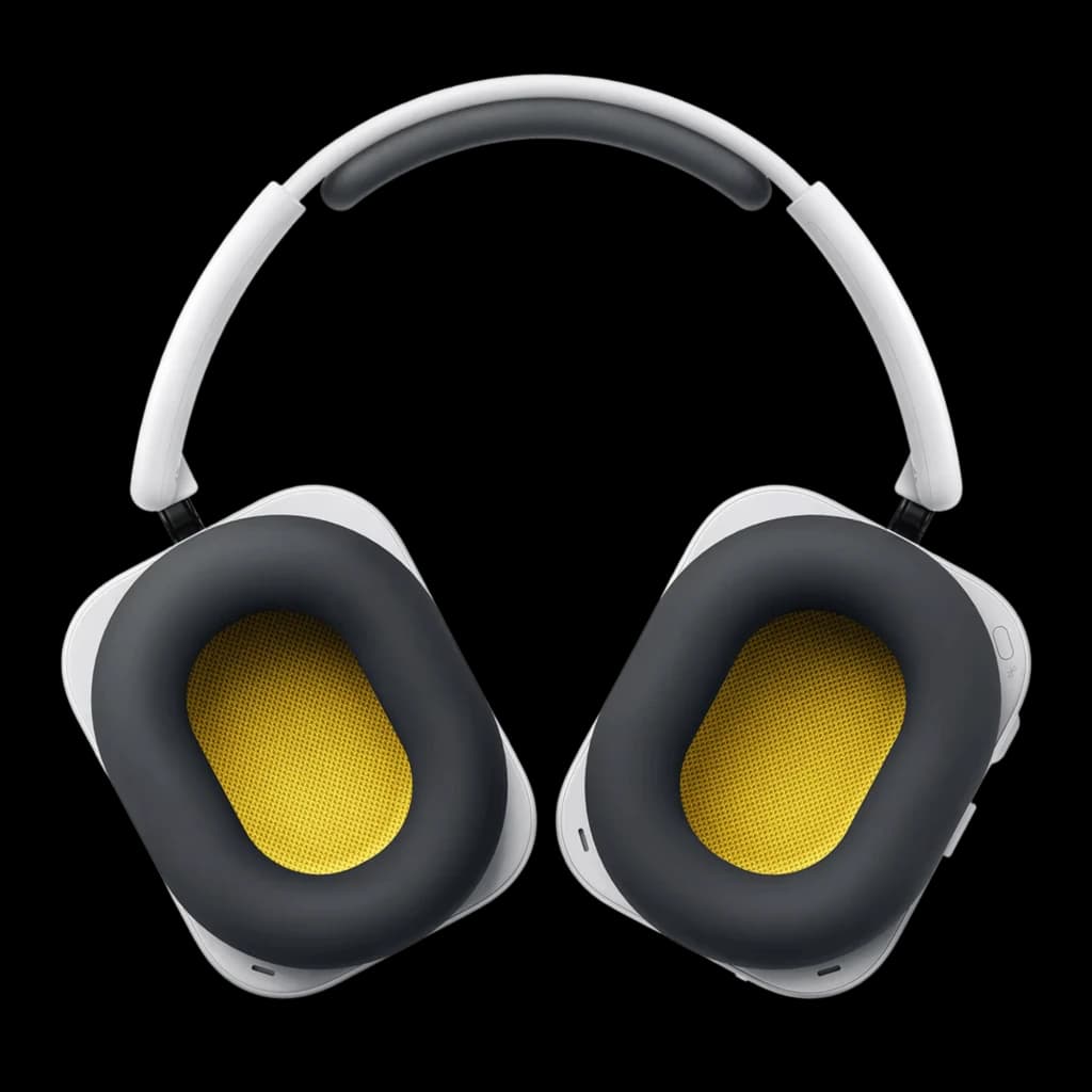 Nothing Headphone (a) Amarelo – auscultadores sem fios com diadema, almofadas pretas ovais, grelha interna amarela e aro branco com apoio acolchoado