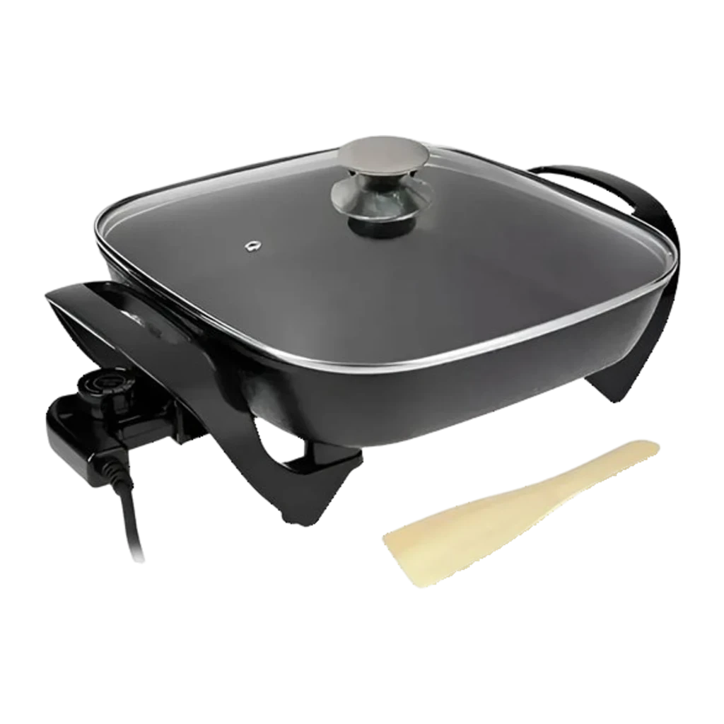 Olla eléctrica Oryx EEL0854 Cuadrada Doble resistencia con tapa de vidrio, cuerpo negro brillante y asas laterales robustas; base estable y acabado moderno - Ítem1