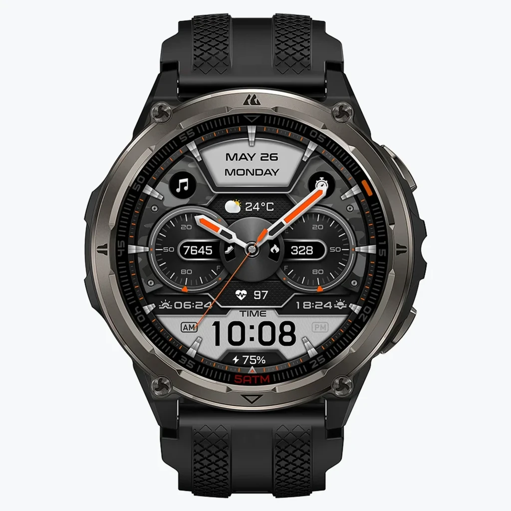 Reloj inteligente Kospet Orb 2 negro con correa de silicona, bisel metálico robusto, pantalla circular con esferas deportivas, botones laterales y hebilla - Ítem1