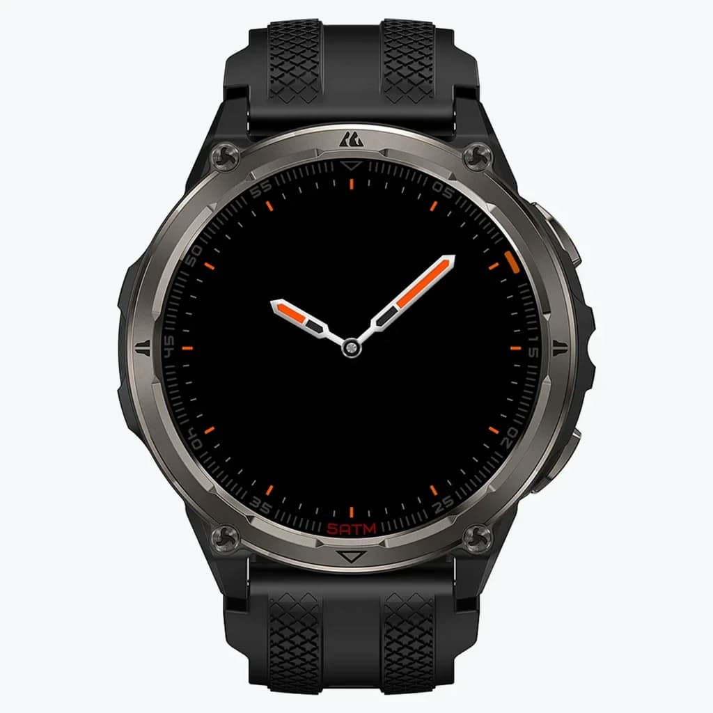 Kospet Orb 2 Negro GPS Dual-band L1+L5 Llamadas Bluetooth con caja metálica robusta, bisel gris oscuro y correa negra texturizada, esfera negra minimalista