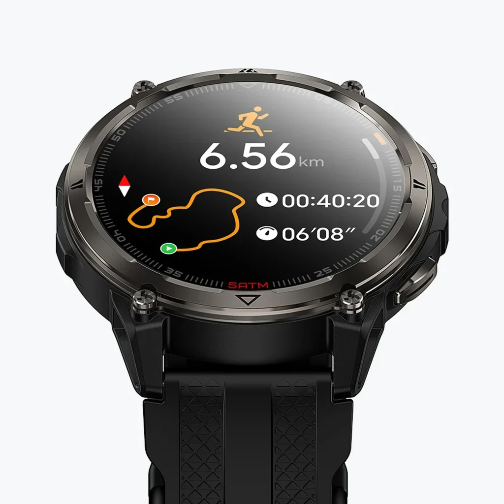 Reloj inteligente Kospet Orb 2 negro con correa de silicona, bisel metálico robusto, pantalla circular con esferas deportivas, botones laterales y hebilla - Ítem4