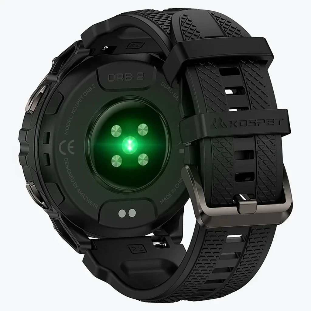 Reloj inteligente Kospet Orb 2 negro con correa de silicona, bisel metálico robusto, pantalla circular con esferas deportivas, botones laterales y hebilla - Ítem5