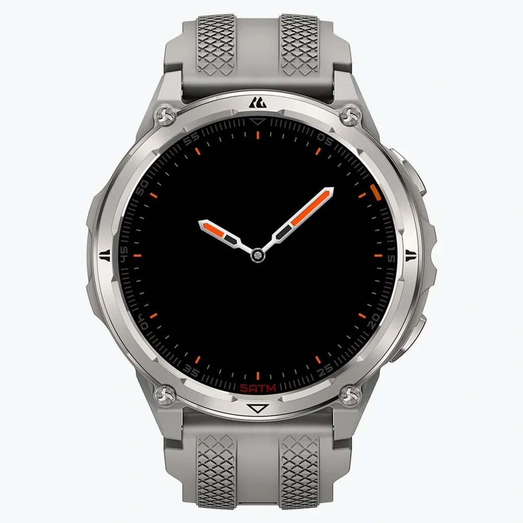 Reloj Kospet Orb 2 Plata con caja metálica plateada, bisel robusto, correa de silicona gris, pantalla circular con múltiples diales y botones laterales - Ítem1